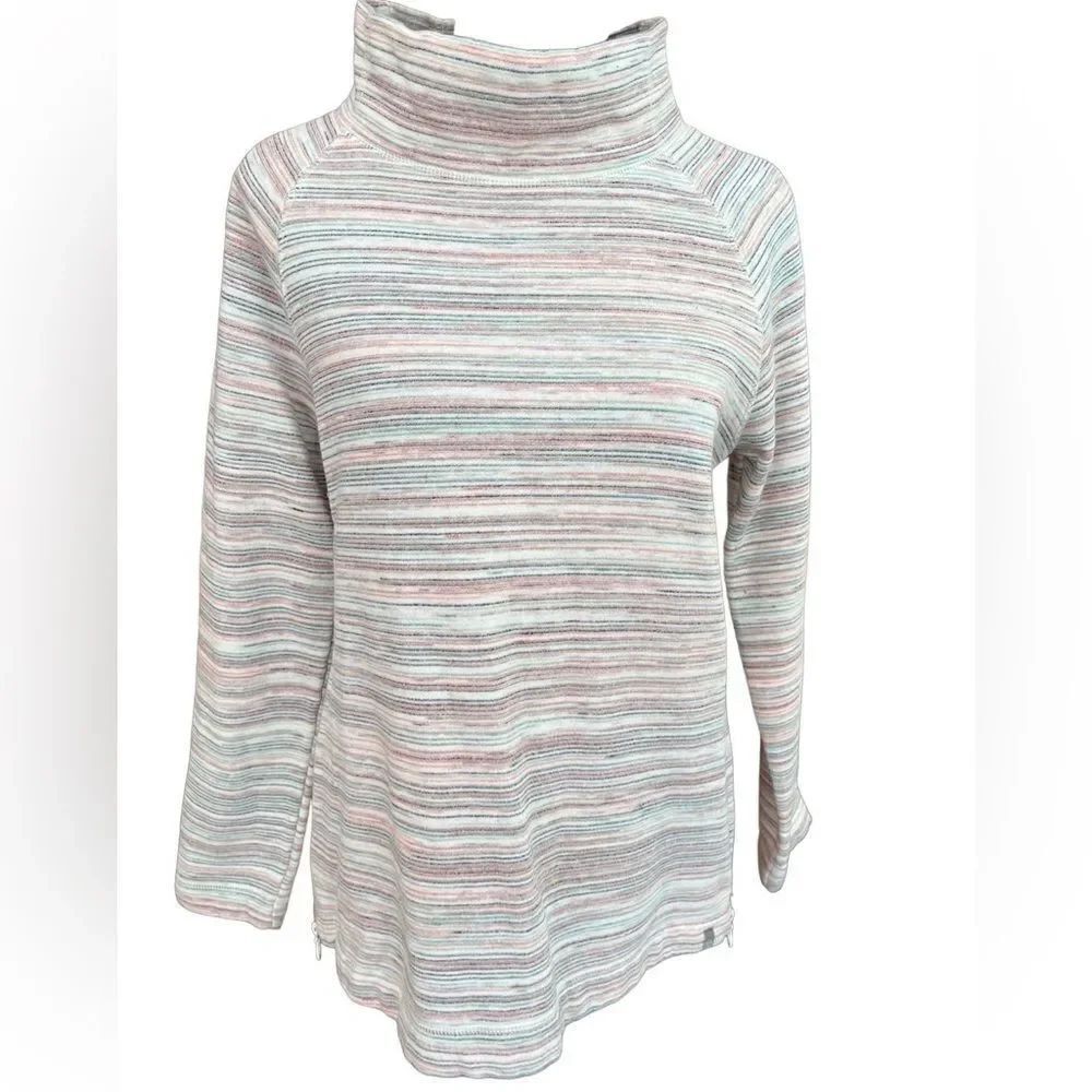 T by Talbots Featherweight Earth Tone Striped Mockneck Pullover Petite M